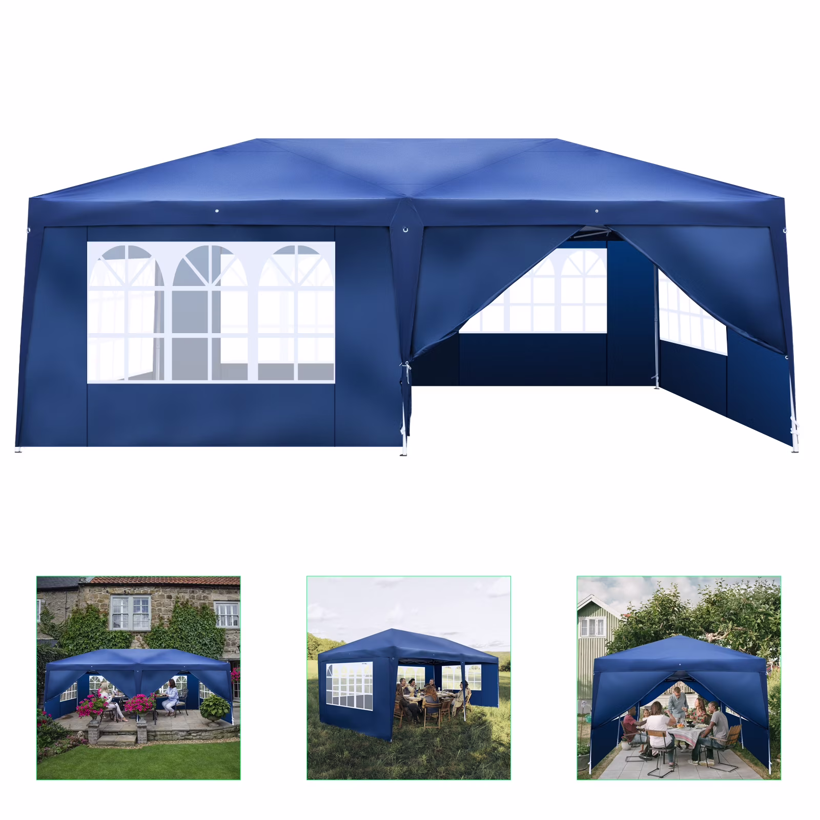 Zimtown 10'x20' Ez Pop up Backyard Canopy Heavy Duty Blue W/6 Sides