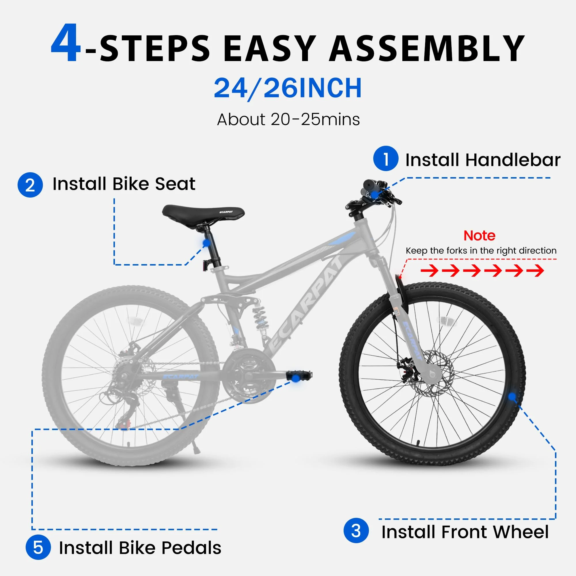 26 Inch Mountain Bike - 21-Speed with Disc Brakes, Durable Frame, Front & Rear Dual-Shock Absorption, Unisex for Commuting, Travel, School & All-Terrain Cycling