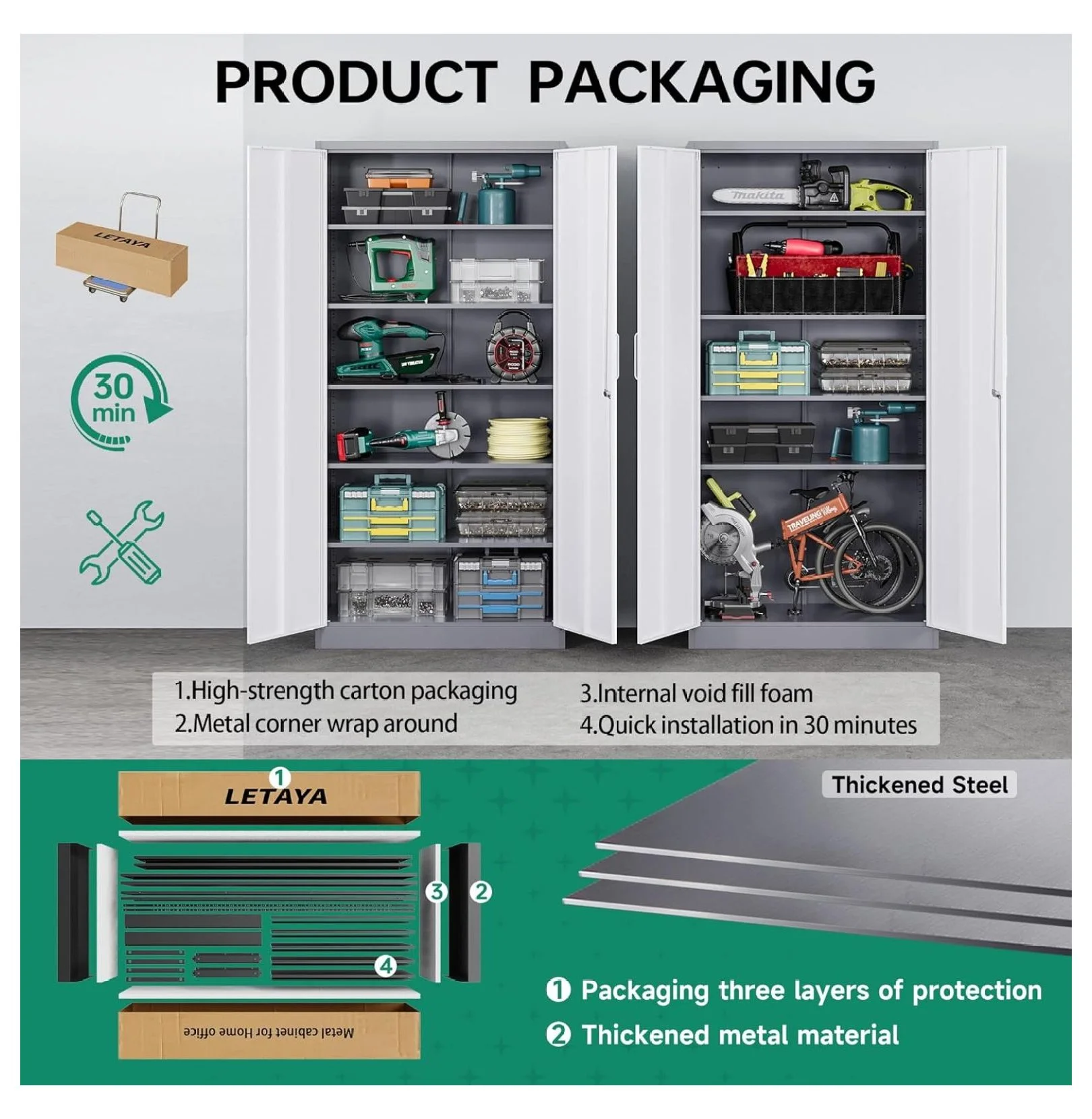 KriKac Metal Storage Cabinets with Lock Doors,Tall Locker Organizer Steel Garage Cabinets, 5 Adjustable Layers Shelves for Home, Office, Warehouse,Tool,Industrial(Black)