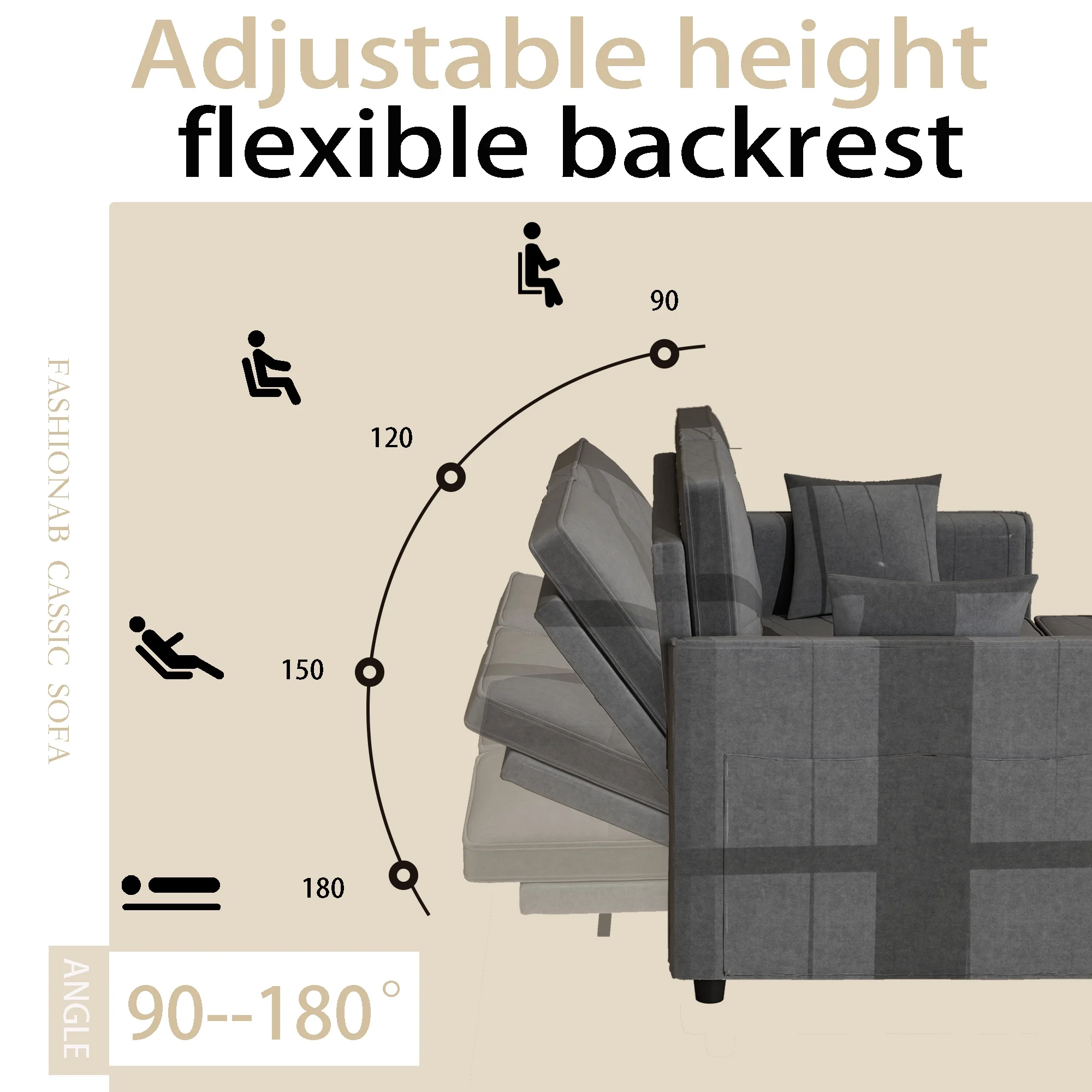 Convertible Sofa Bed,3-in-1 Sleeper Sofa with Pull Out Bed,Sleeper Futon Couch Loveseat with Adjsutable Backrest and Pillows for Living Room,Gray