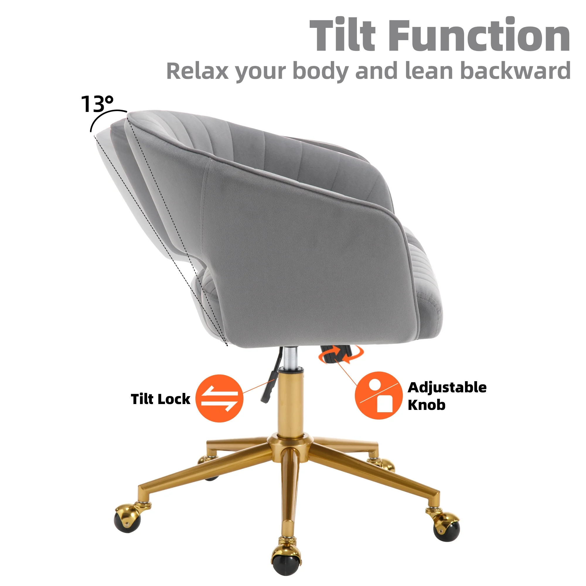 Westice Home Office Desk Chairs, Velvet Task Chair, Height Adjustable Swivel Vanity Chair with Golden Base for Vanity Study, Living Room Computer Room, Beige