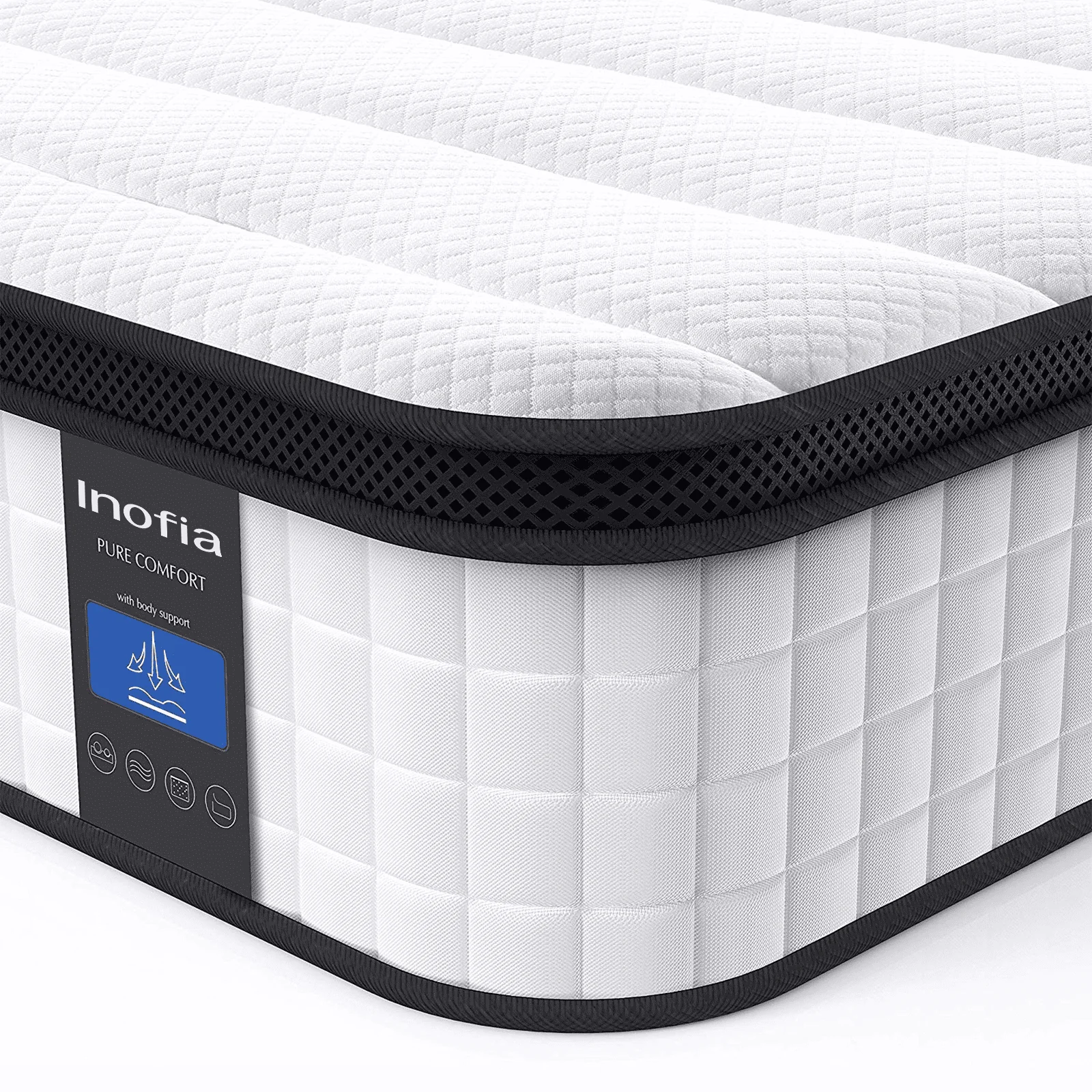 Inofia 10 Inch Hybrid Queen Size Mattress in a Box with Responsive Memory Foam, Multiple Sizes