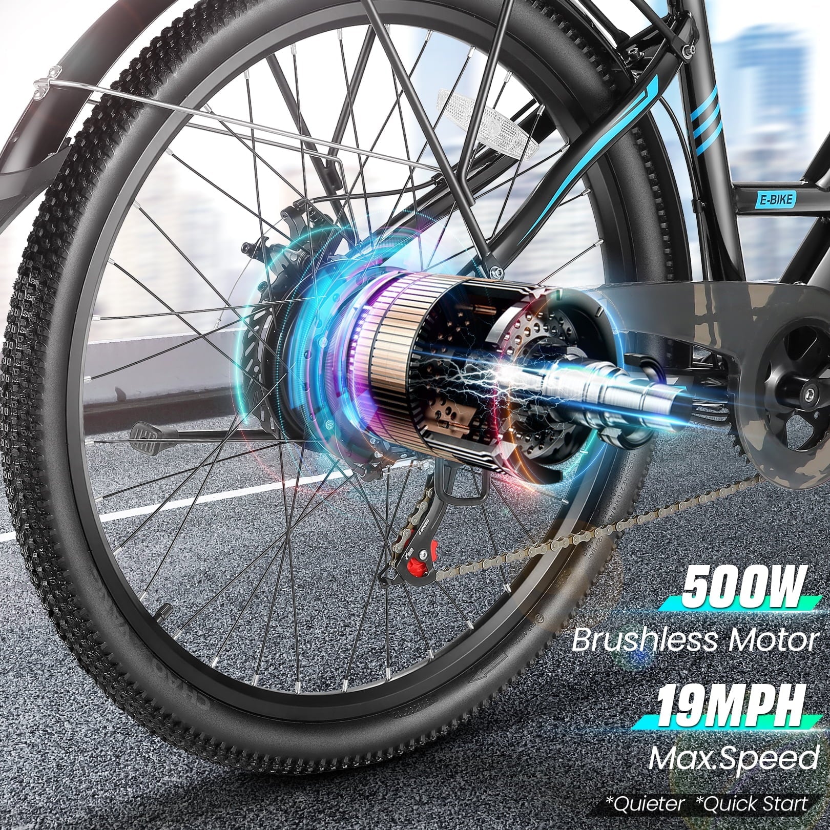 Gocio 500W 26'' Electric Bike 48V Electric Bicycle for Adults, 19MPH Cruiser Ebike, Electric Commuter Bike with Carrier Rack, Low Step Frame Shimano 7 Speed for Men Women Senior