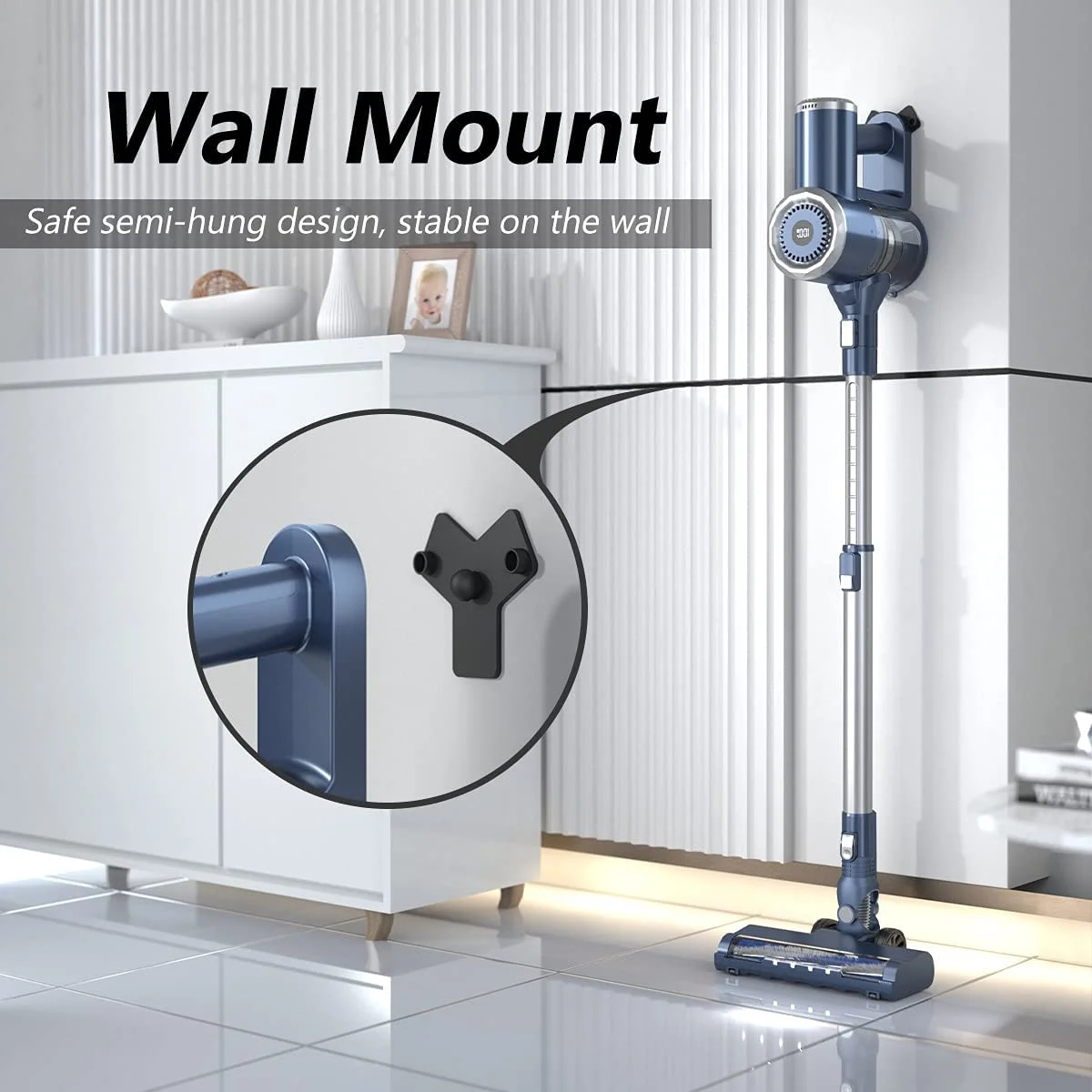 PrettyCare Cordless Vacuum Cleaner, 6-in-1 Lightweight Stick Vacuum,Self-Stand,Deep-Blue,W200-DB