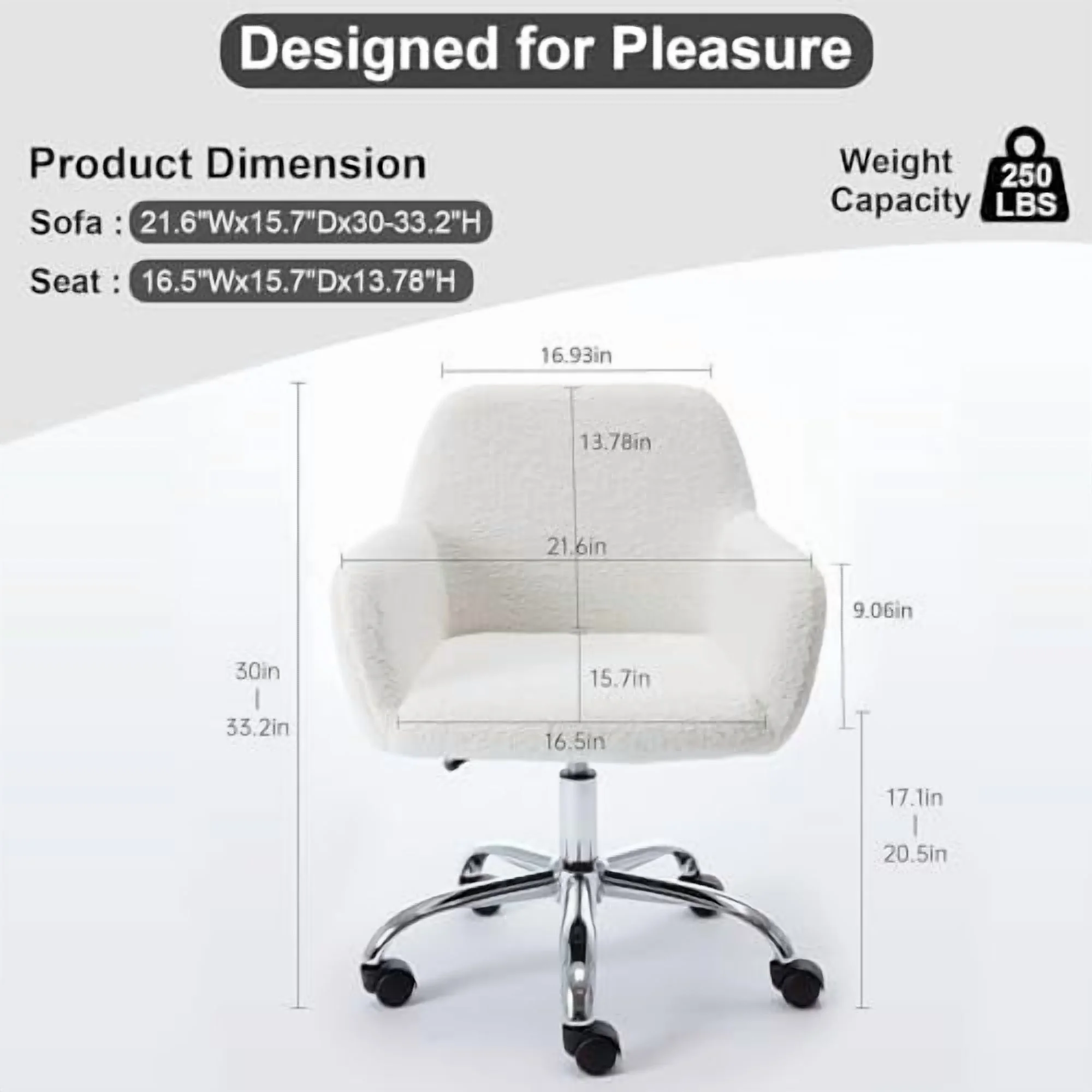 Modern Faux Fur Home Office Chair Height Adjustable, White Desk Chair Vanity Chair for Makeup Room, Rolling Desk Chairs with Wheels, Swivel Furry Cute Desk Chair for Teen Girls Women
