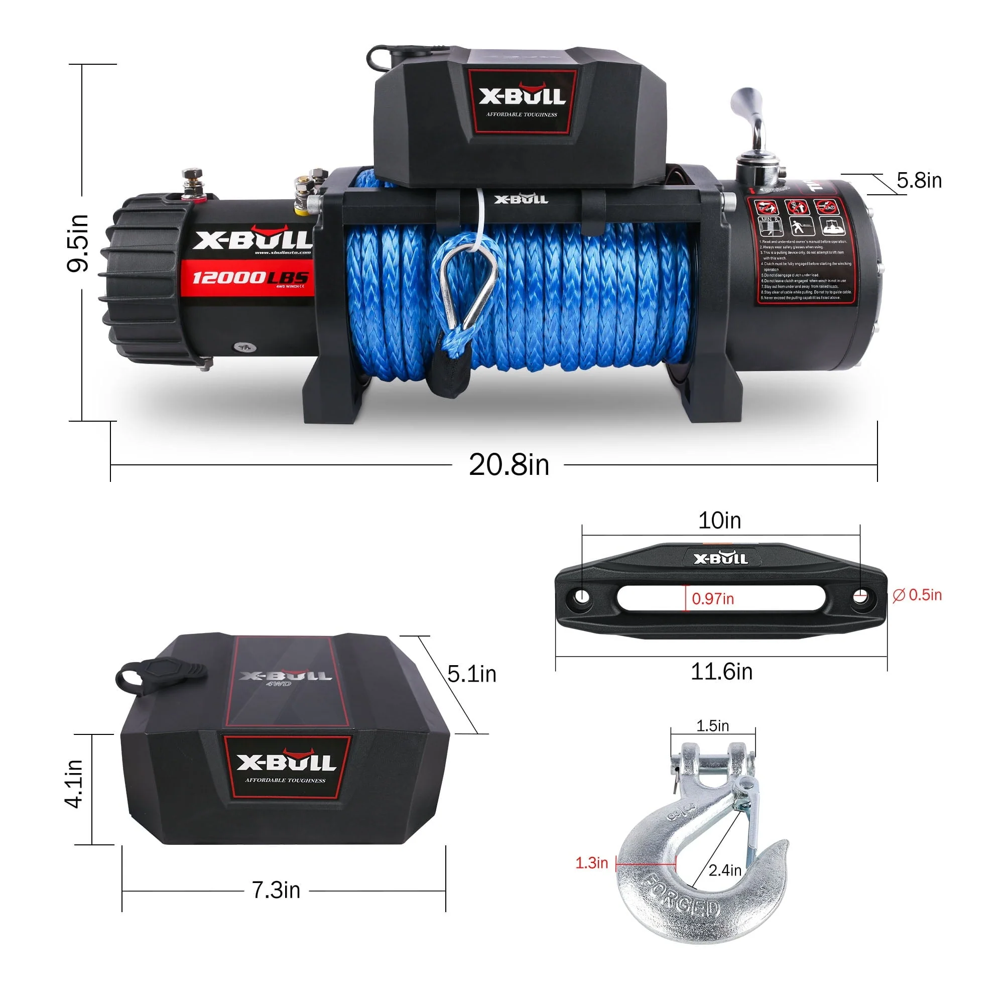X-BULL Electric Winch 12000LB Winch Synthetic Rope 12V Truck Towing Trailer Jeep Winch 4WD With Wireless Remote Winch Cover