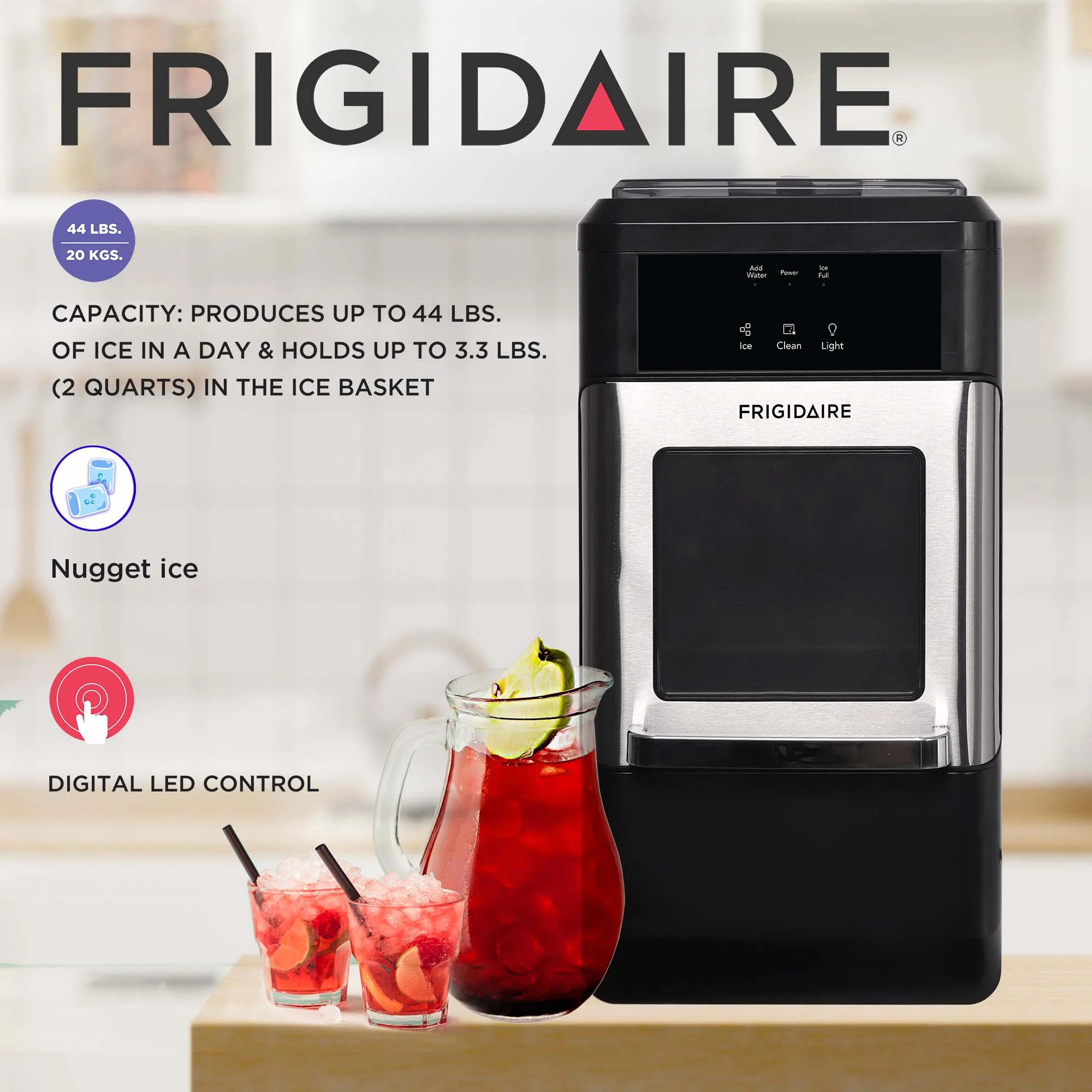 Frigidaire 44 lbs. Crunchy Chewable Nugget Ice Maker EFIC235, Stainless Steel