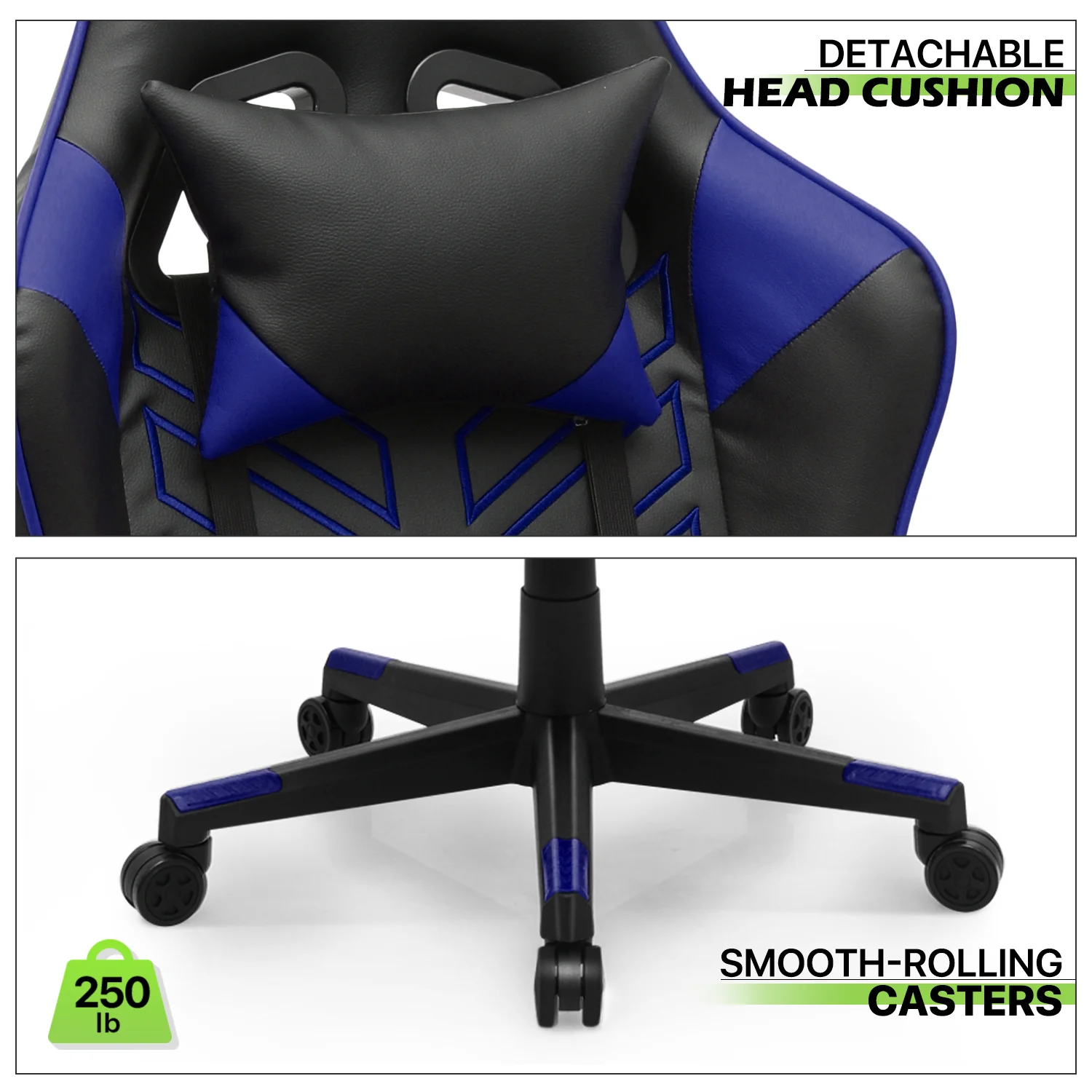 Magshion Ergonomic Gaming Chair, Comfortable Gaming Chair, Computer Chair Leather Desk Chair Adjustable Swivel Gaming Office Chair, Blue