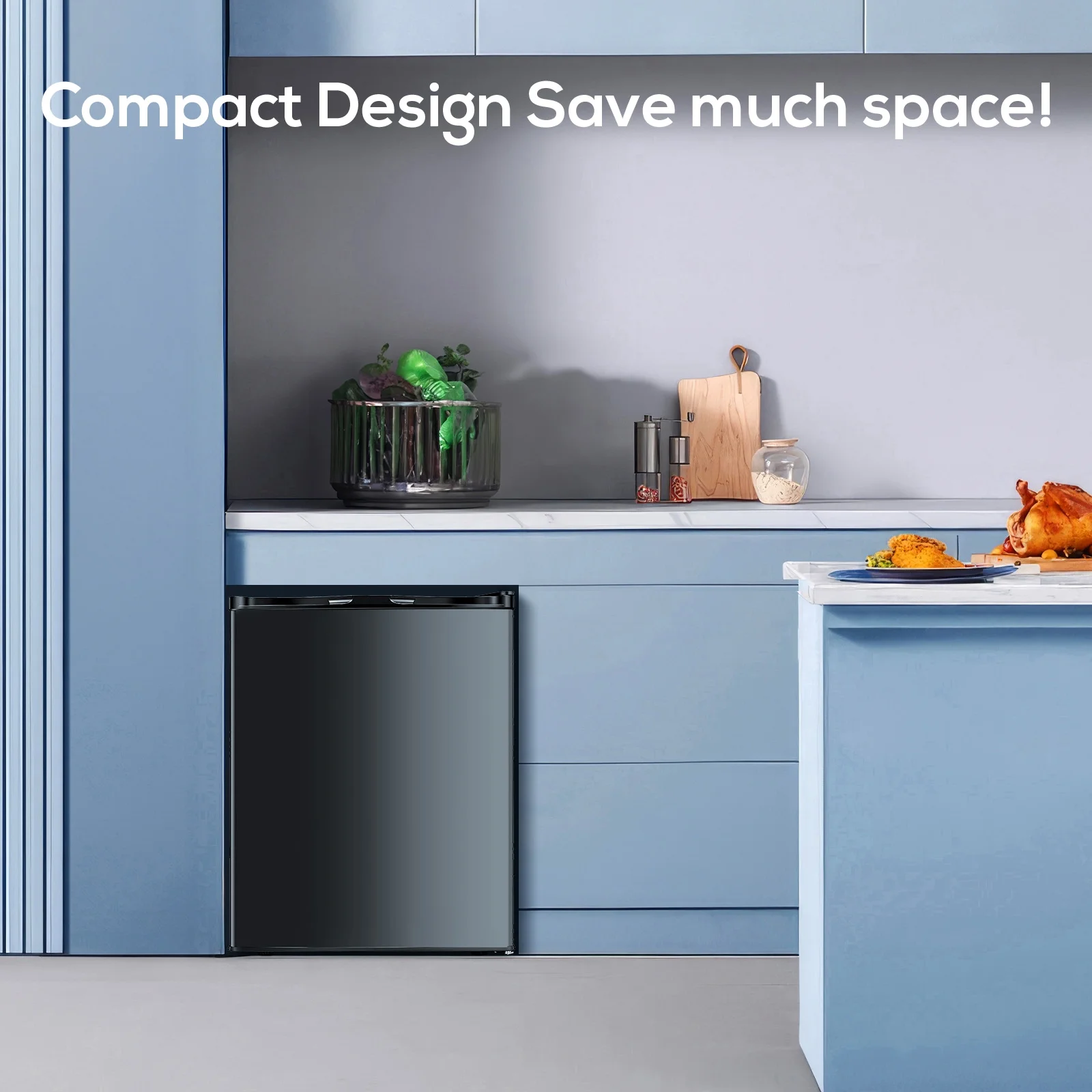 Auseo Mini Freezer Countertop, Energy Saving 2.6 Cu.ft, Single Door Compact Upright Freezer with Reversible Door for Home/Office/Kitchen-White