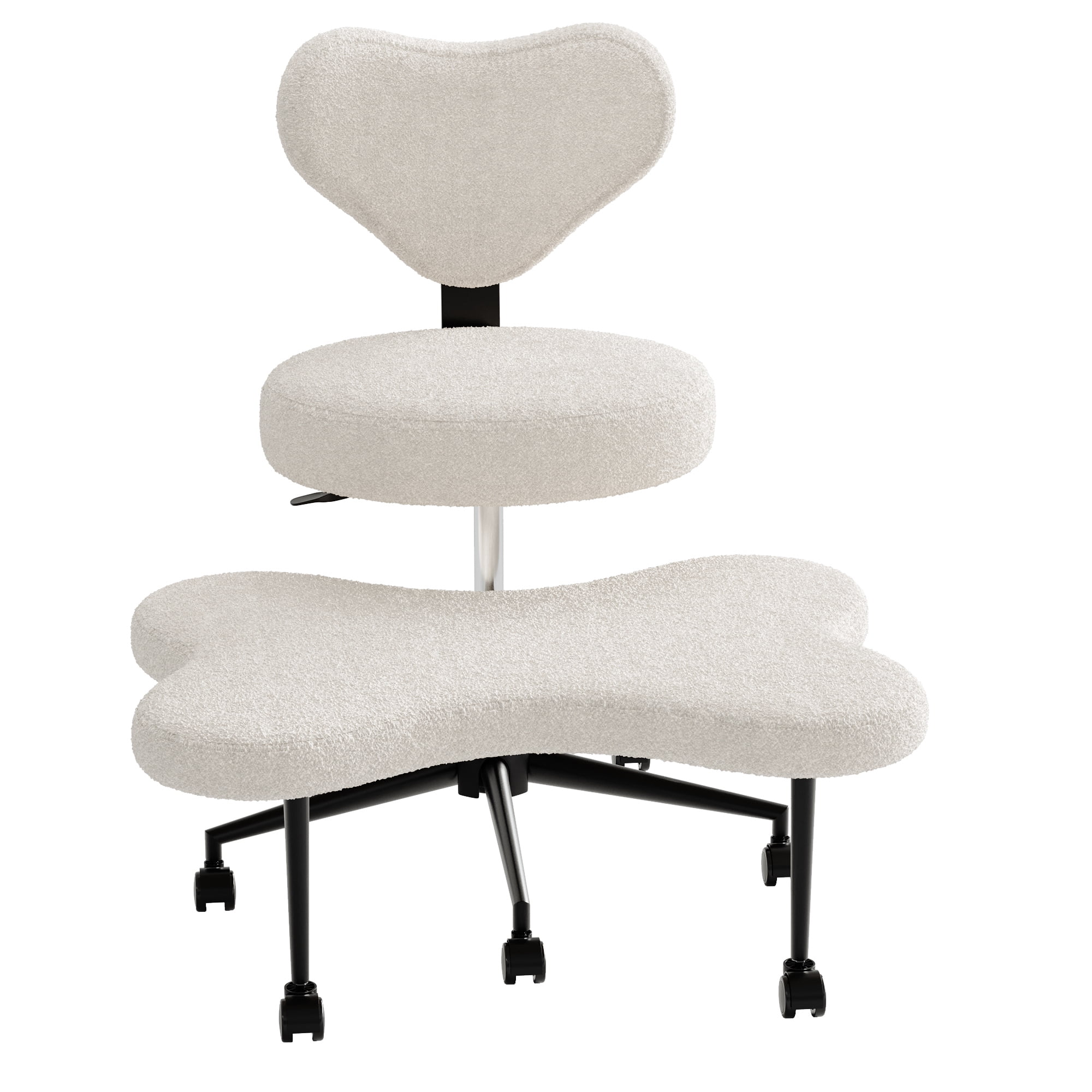 Pinmoco Ergonomic Cross Legged Swivel Chair, Adjustable Height and Teddy Fabric, Meditation& ADHD Chair with Back Support, Home and Office, Off White