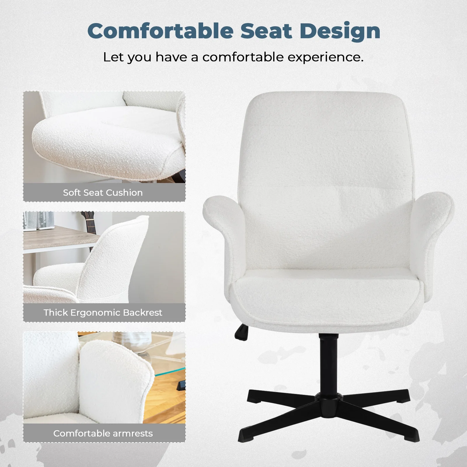 Homy Casa Ergonomic Criss Cross Leg Fabric Office Chair, Height Adjustable Wide Seat, Beige