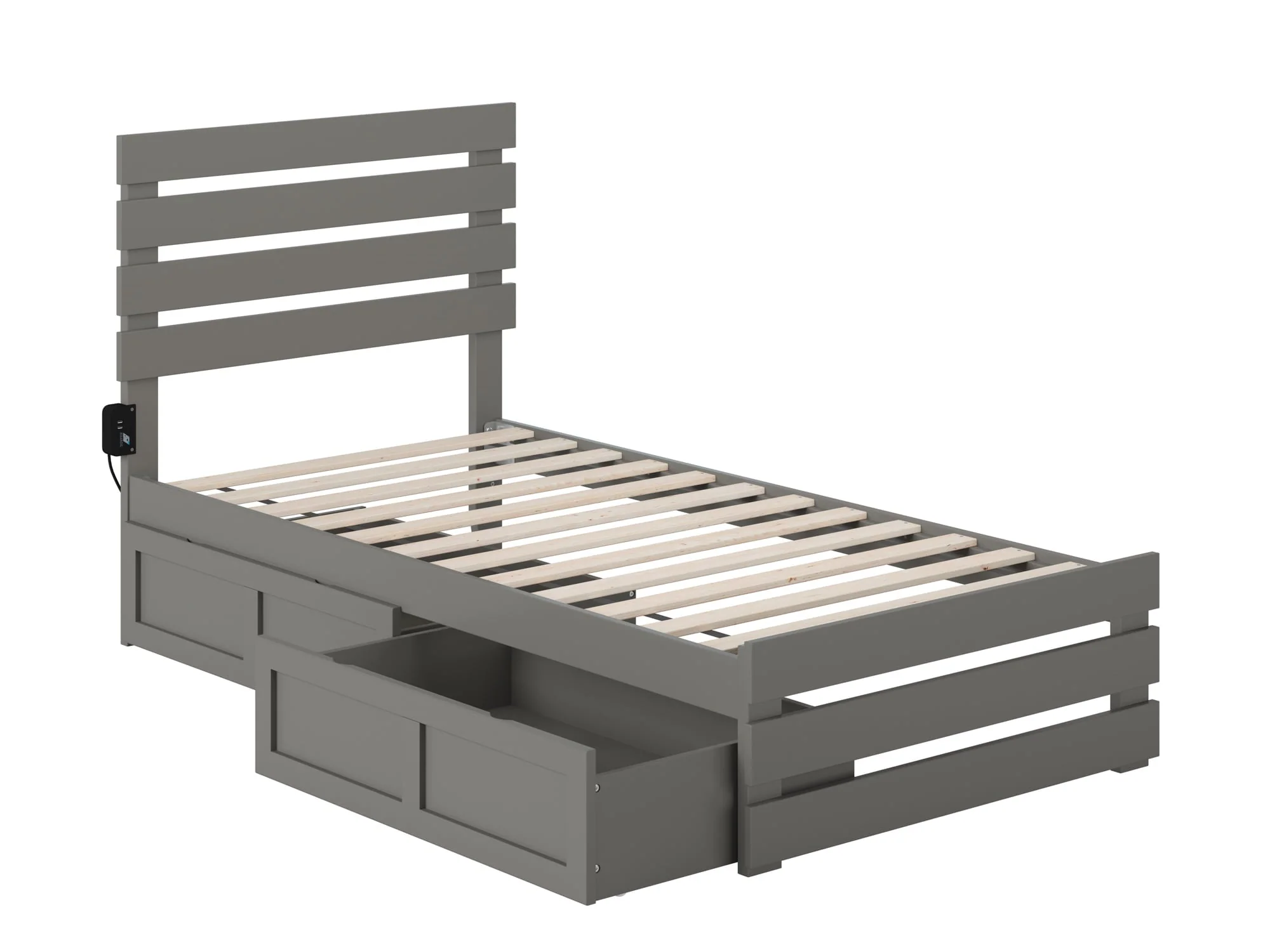 Oxford Twin Bed with Footboard and USB Turbo Charger with 2 Drawers in Grey
