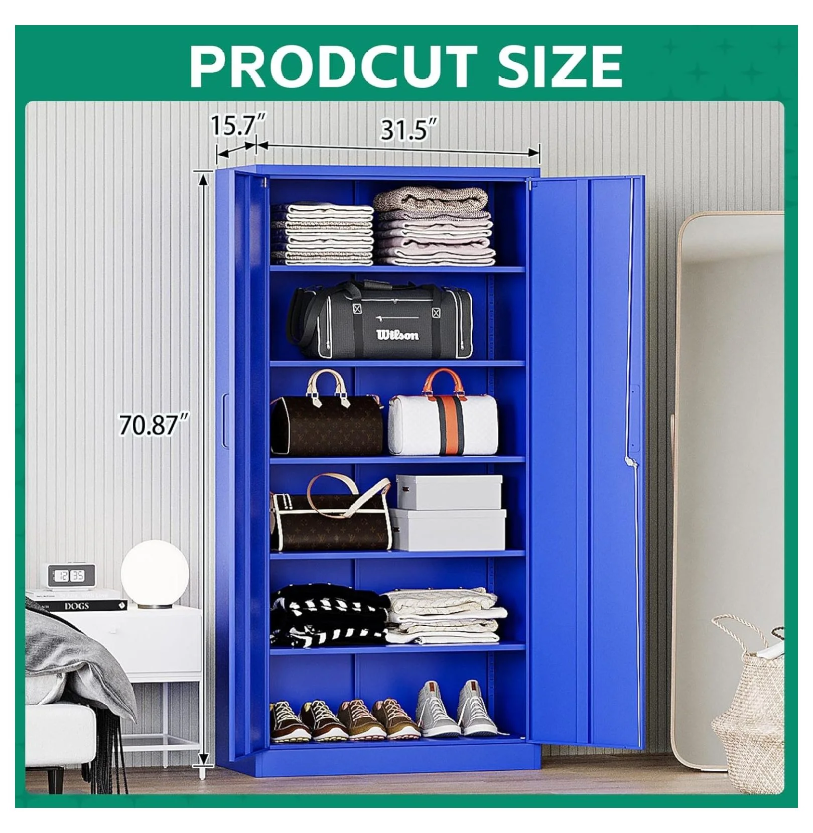 KriKac Metal Storage Cabinets with Lock Doors,Tall Locker Organizer Steel Garage Cabinets, 5 Adjustable Layers Shelves for Home, Office, Warehouse,Tool,Industrial(Black)