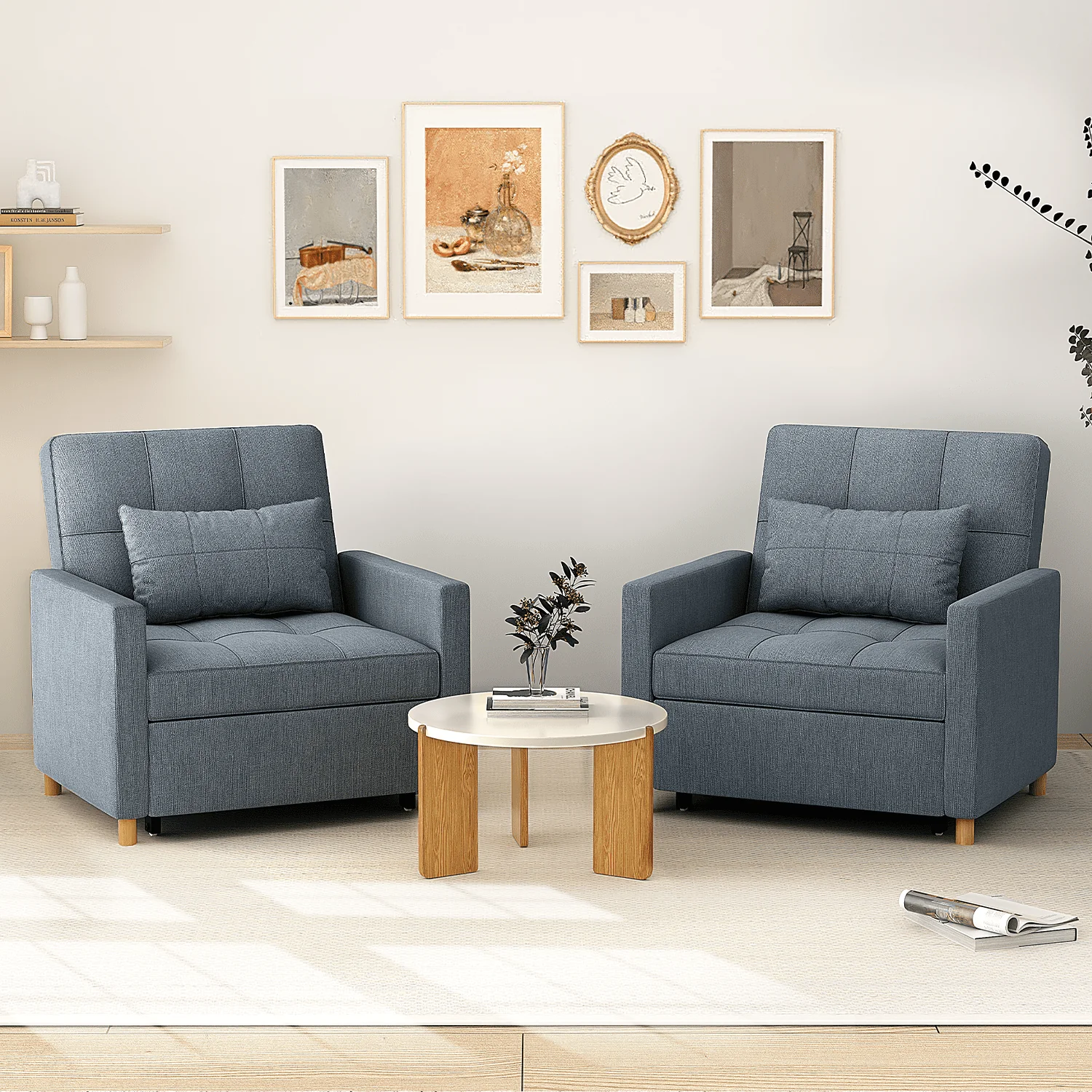 YODOLLA Sleeper Sofa Chair 3 in 1 Sleeper Chairs for Adults Pull Out Chair Bed Sleeper with Extra Pillow and Convertible Backrest Multi-Functional Fold Out Chair Bed for Small Space (Dark Grey)