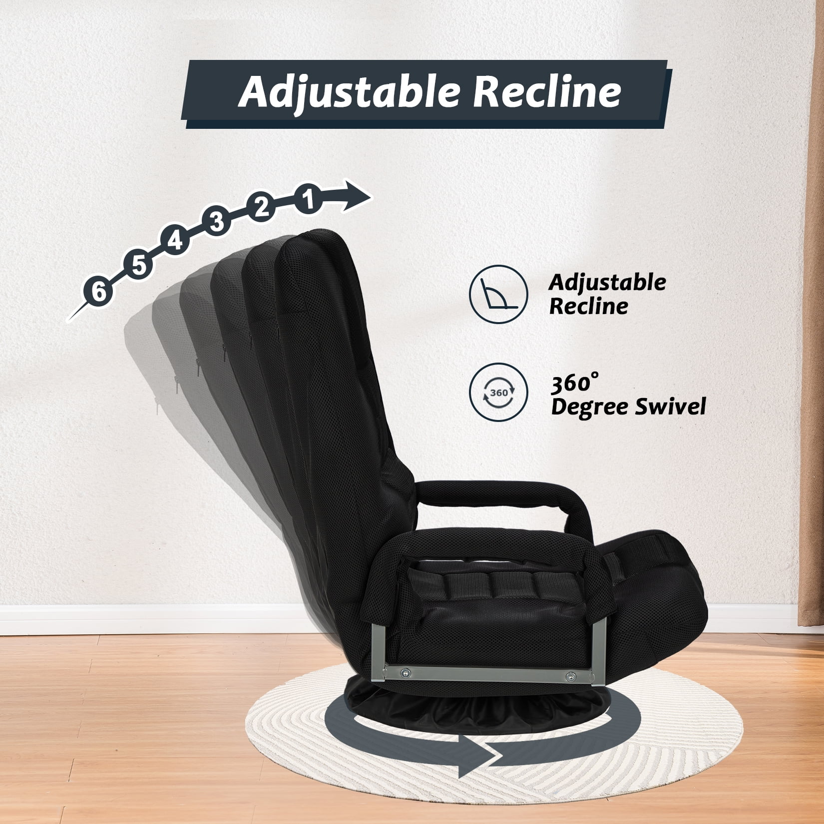 Avocahom Swivel Gaming Floor Chair w/ Armrest Handles, No Assembly gaming chair rocker, Folding Reclining Sofa w/6 Position Adjustable Backrest for Video Games, Watching TV, Reading,Blue