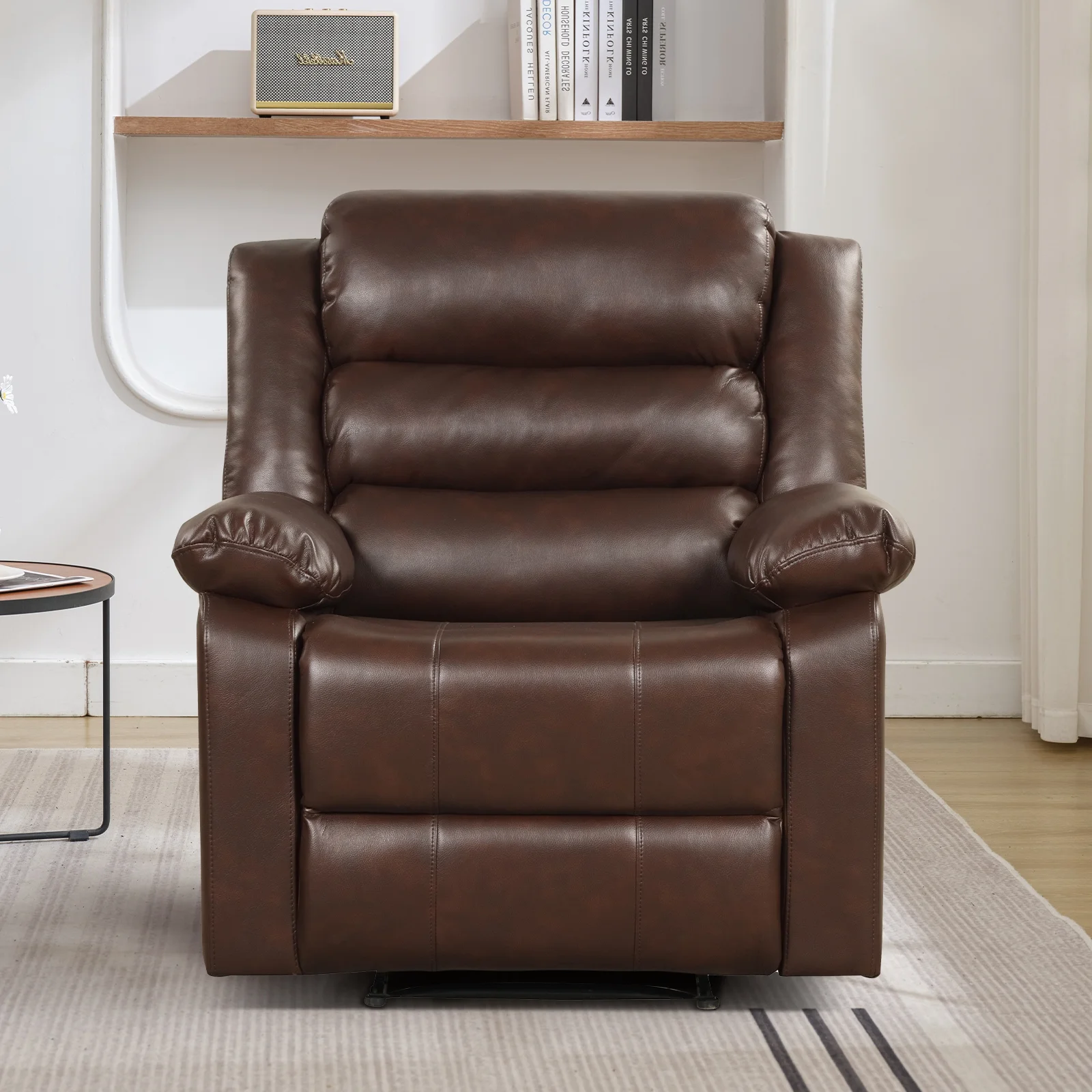 Bonzy Home Recliner Chairs for Living Room Overstuffed Breathable Fabric Reclining Chair Manual Sofa Brown