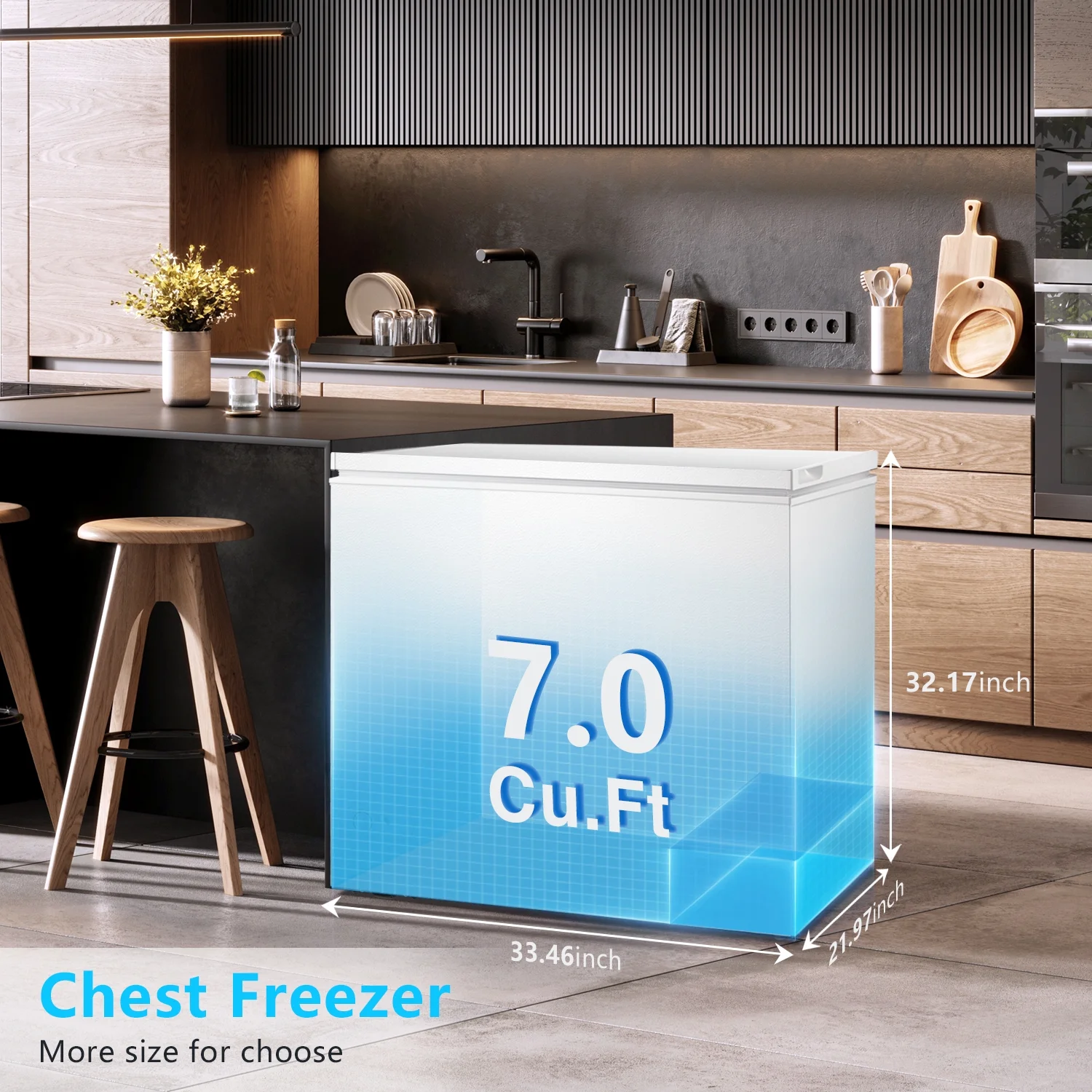 WAA 7.0 Cubic Feet Chest Freezer with 3 Removable Basket, Free Standing Top Open Door Compact Deep Freezer with Adjustable Temperature for Home/Kitchen/Office/Garage/Bar (7.0 Cu.Ft, Black)