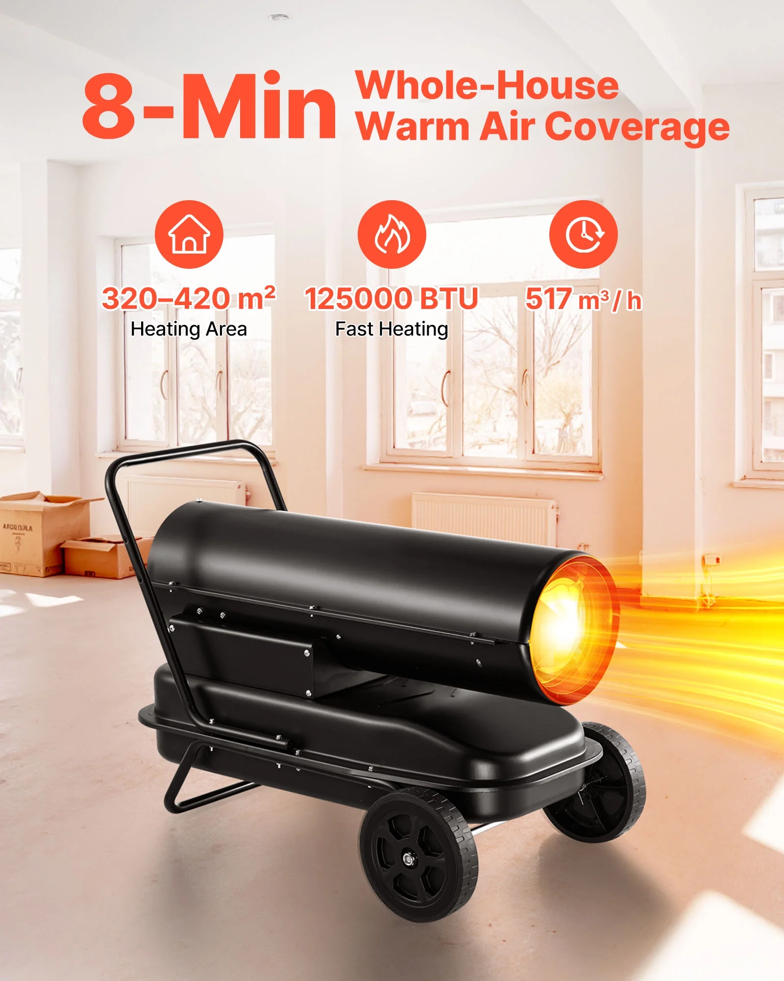 VEVOR 125000 BTU Forced Air Kerosene Diesel Heater, Portable Torpedo Space Heater with Wheels & Adjustable Temp, Blower-Type for Jobsite/Garage/Warehouse/Workshop Construction /Outdoor Heating,Black