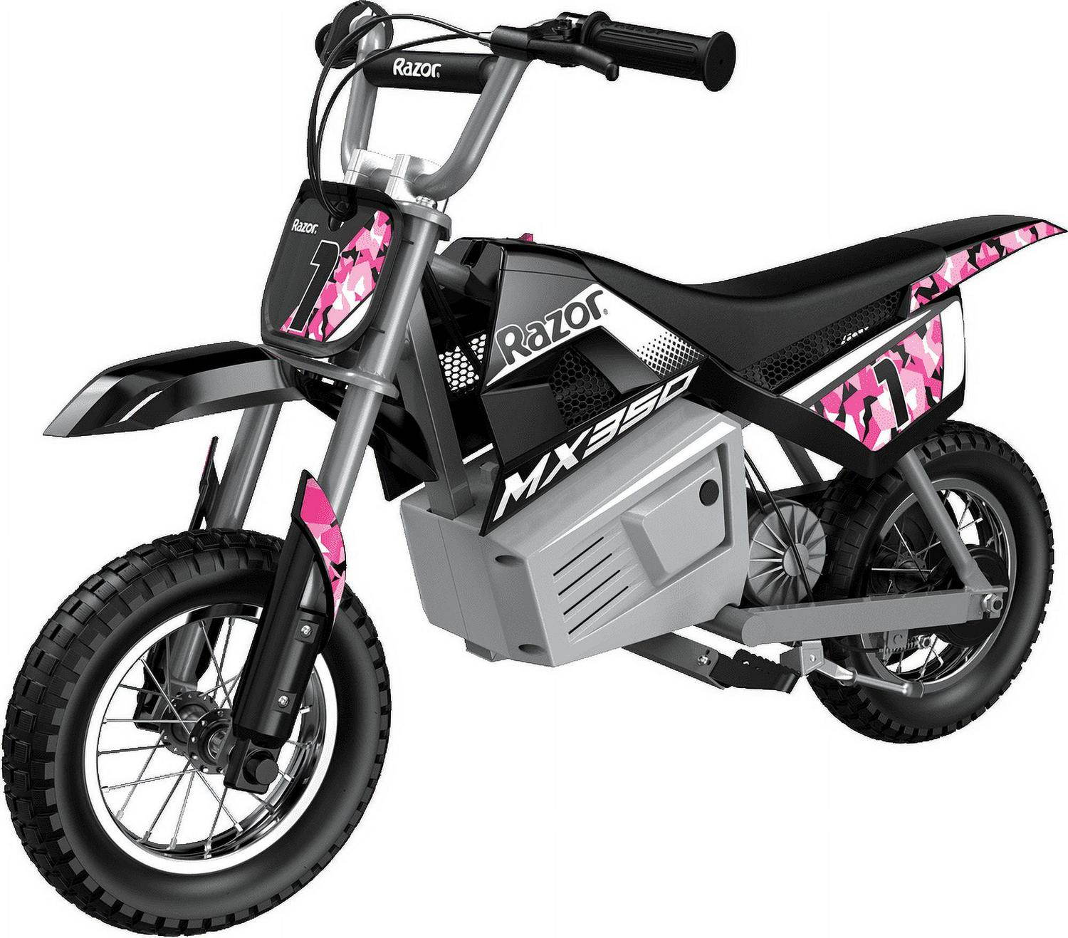 Razor Dirt Rocket MX350 - Black with Decals. up to 14 mph. 24V Electric Dirt Bike for Child 8+