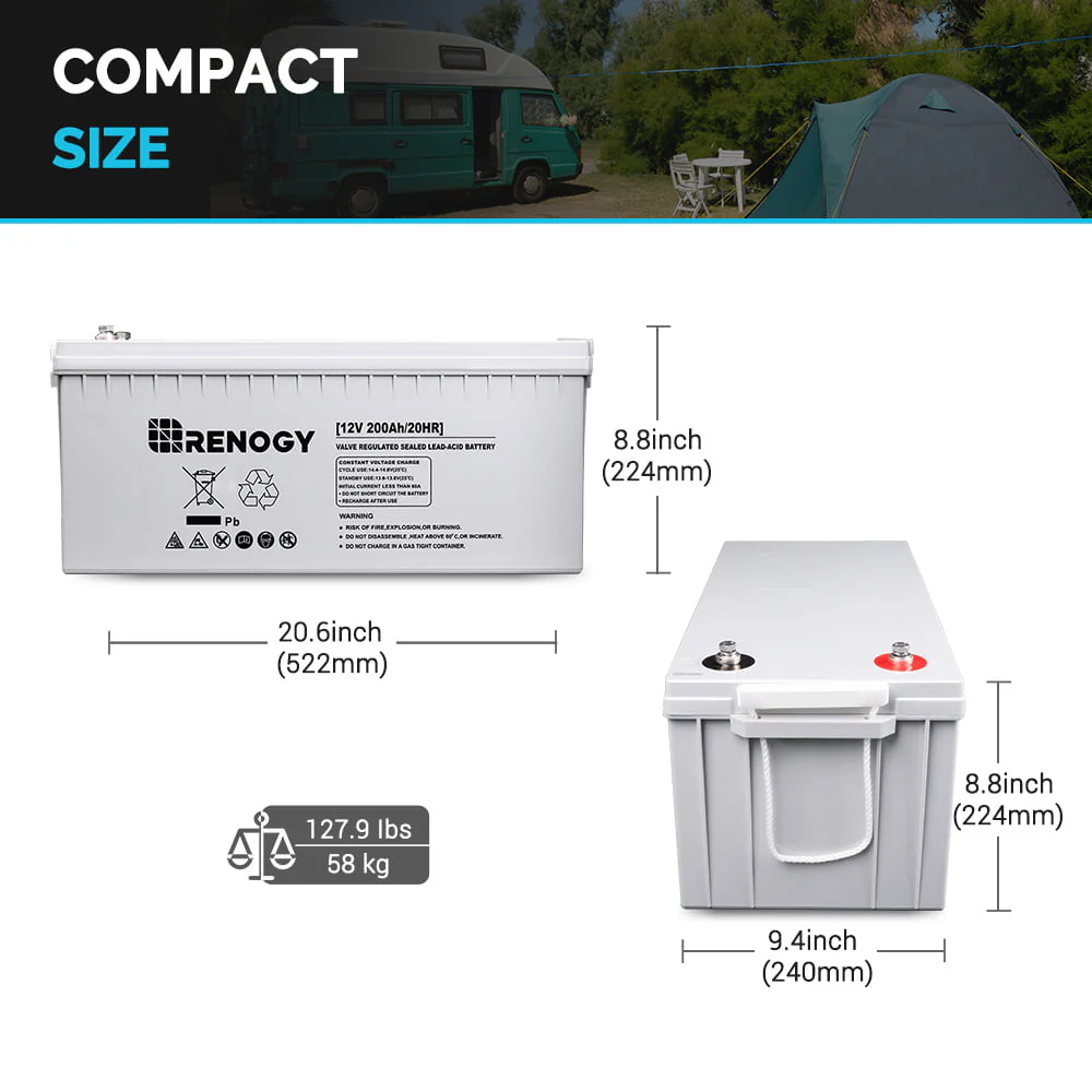 Renogy Deep Cycle AGM Battery 12 Volt 200Ah, 2000A Max Discharge Current, Safe Charge Most Home Appliances for RV, Solar, Marine, and off-grid Applications