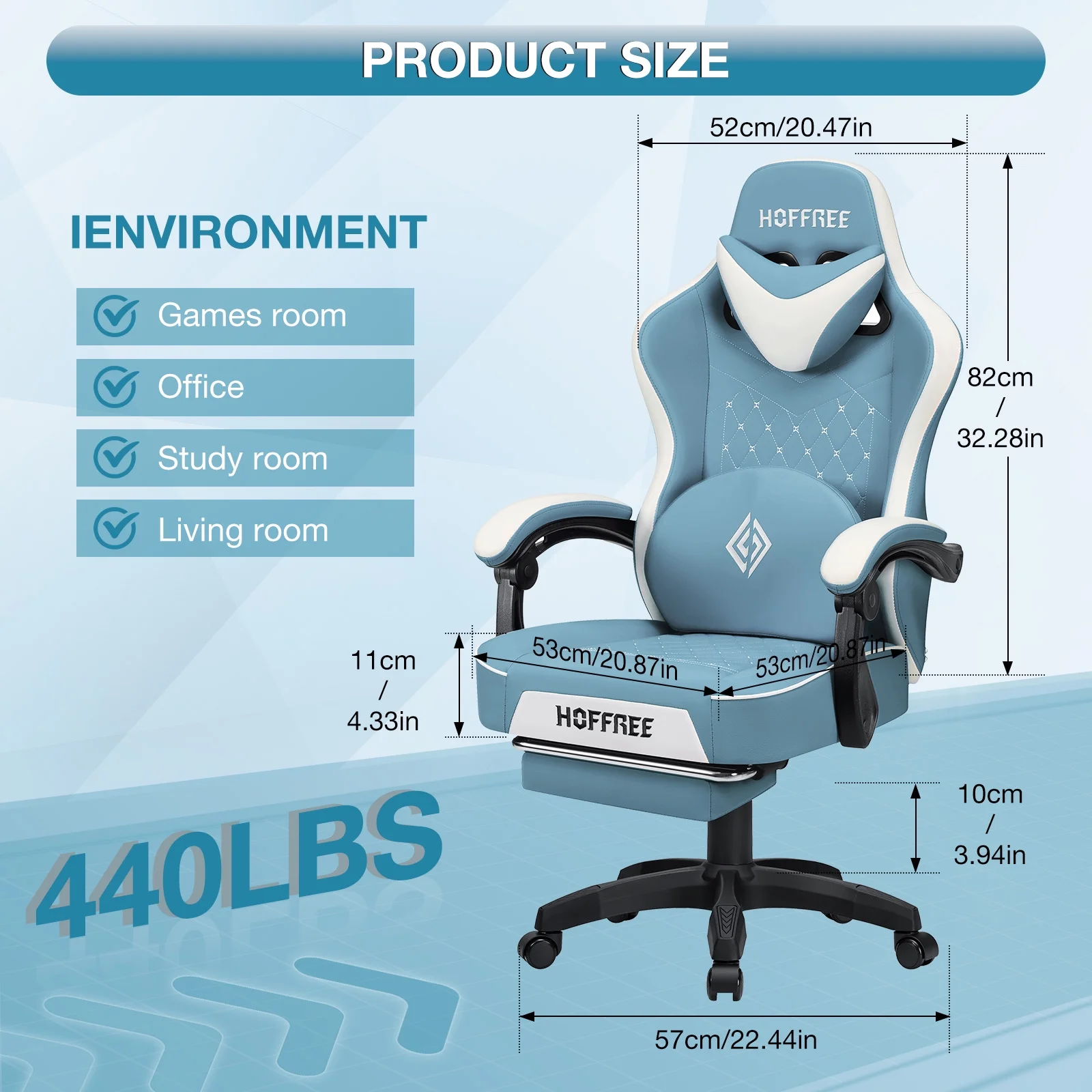 Hoffree Gaming Chair with Speakers PU Gamer Chair with footrest and massage Egonomic Computer Game Chair with Headrest and Lumbar Support for Adults and Office Gaming, 440 LBS