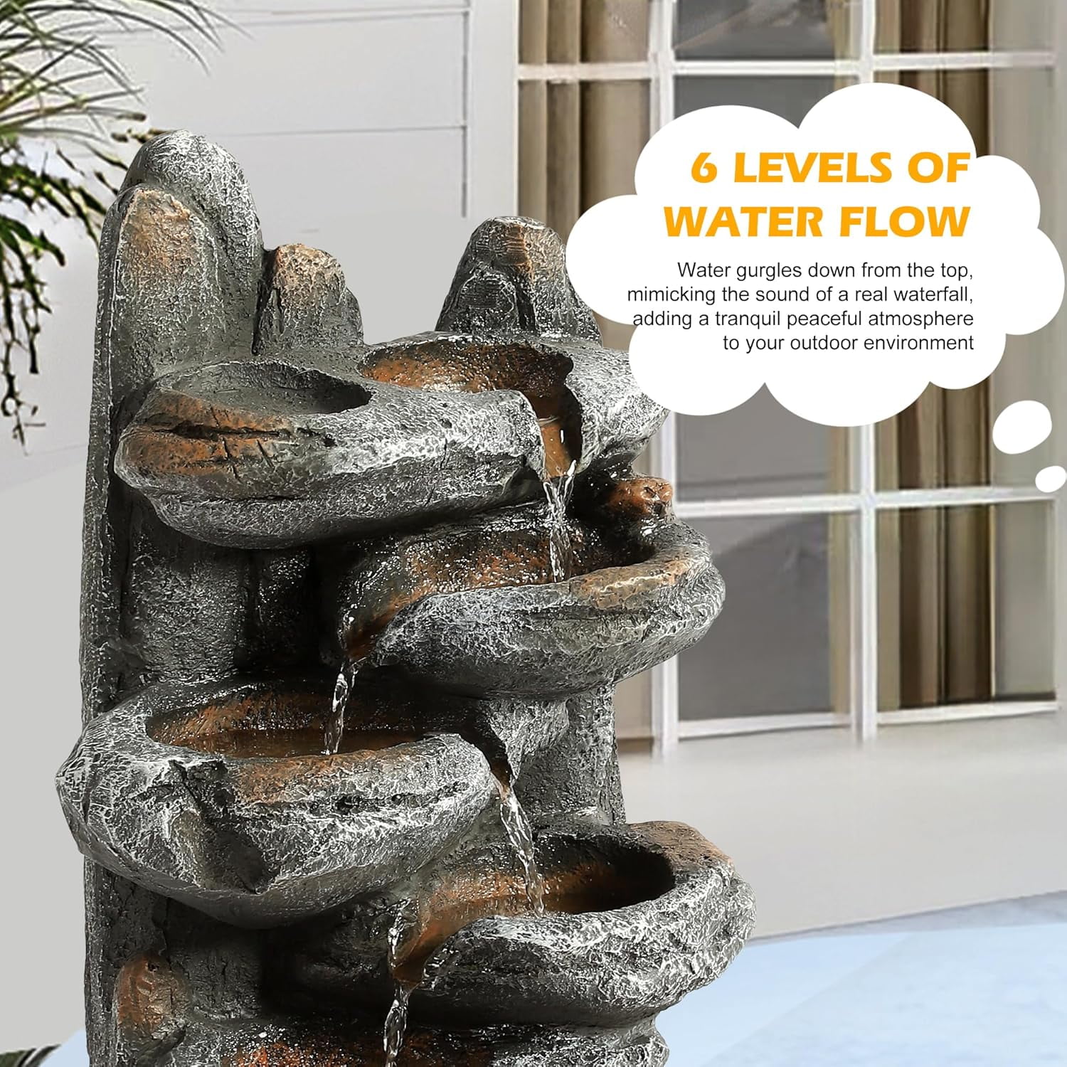 TITIMO 6-Tier Cascading Rock Water Fountain Outdoor Garden Waterfall with Lights,Fountain Indoor Decor for Garden, Patio, Backyard, Deck, Porch and Home Art Decor