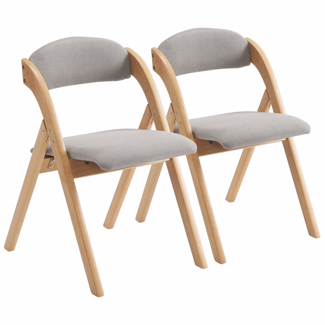 Folding Chairs 2 Pack Wooden Folding Chairs with Padded Seats and Back, Portable Stackable Dining Chairs Set of 2 Folding Chairs Ideal for Kitchen Office Wedding Party Picnic, Khaki