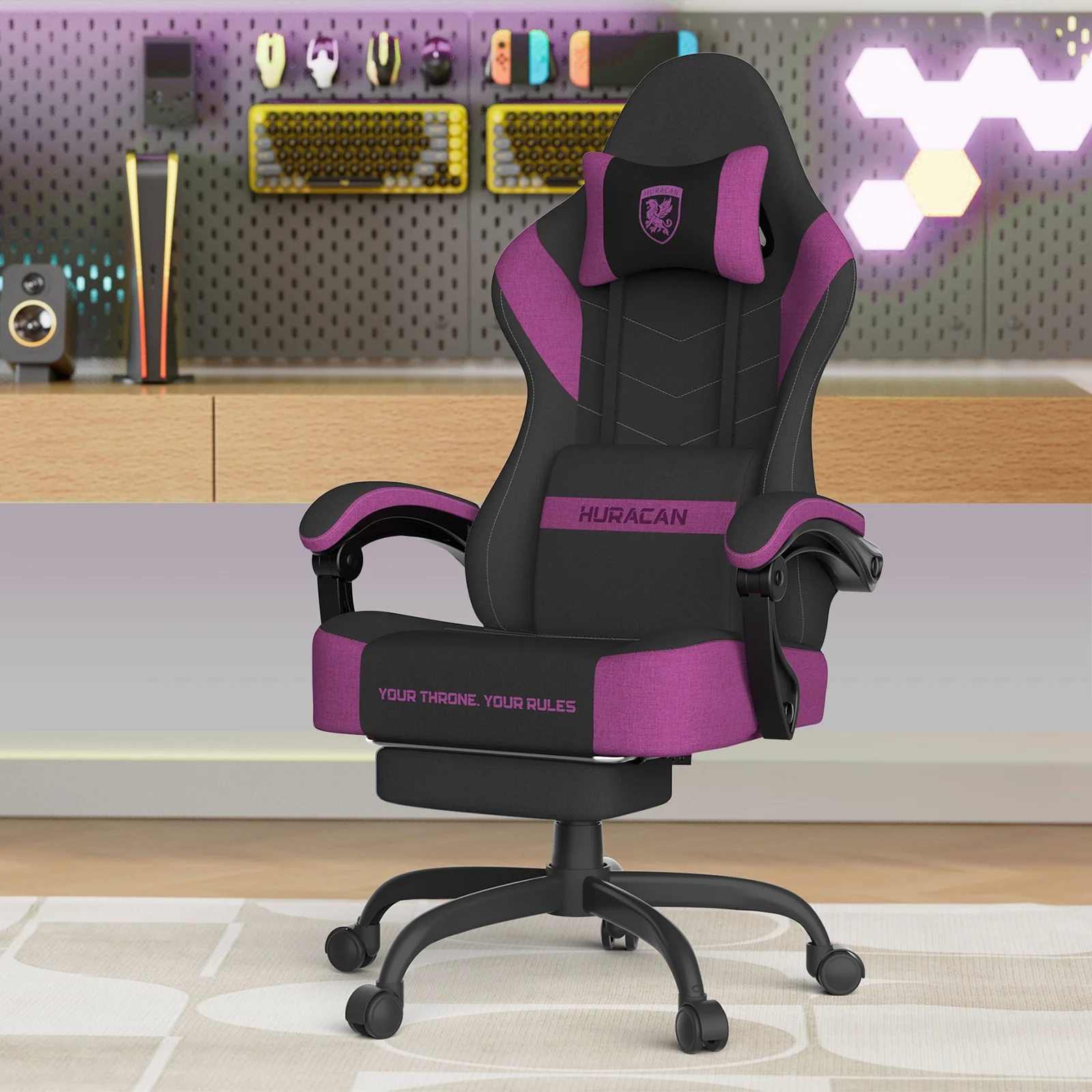 SOONTRANS Gaming Chair for Adults, Ergonomic Linen Fabric Computer Chair with Massage Lumbar Pillow, Gamer Game Chair with Adjustable Headrest, Comfortable Office Chair for Home, White