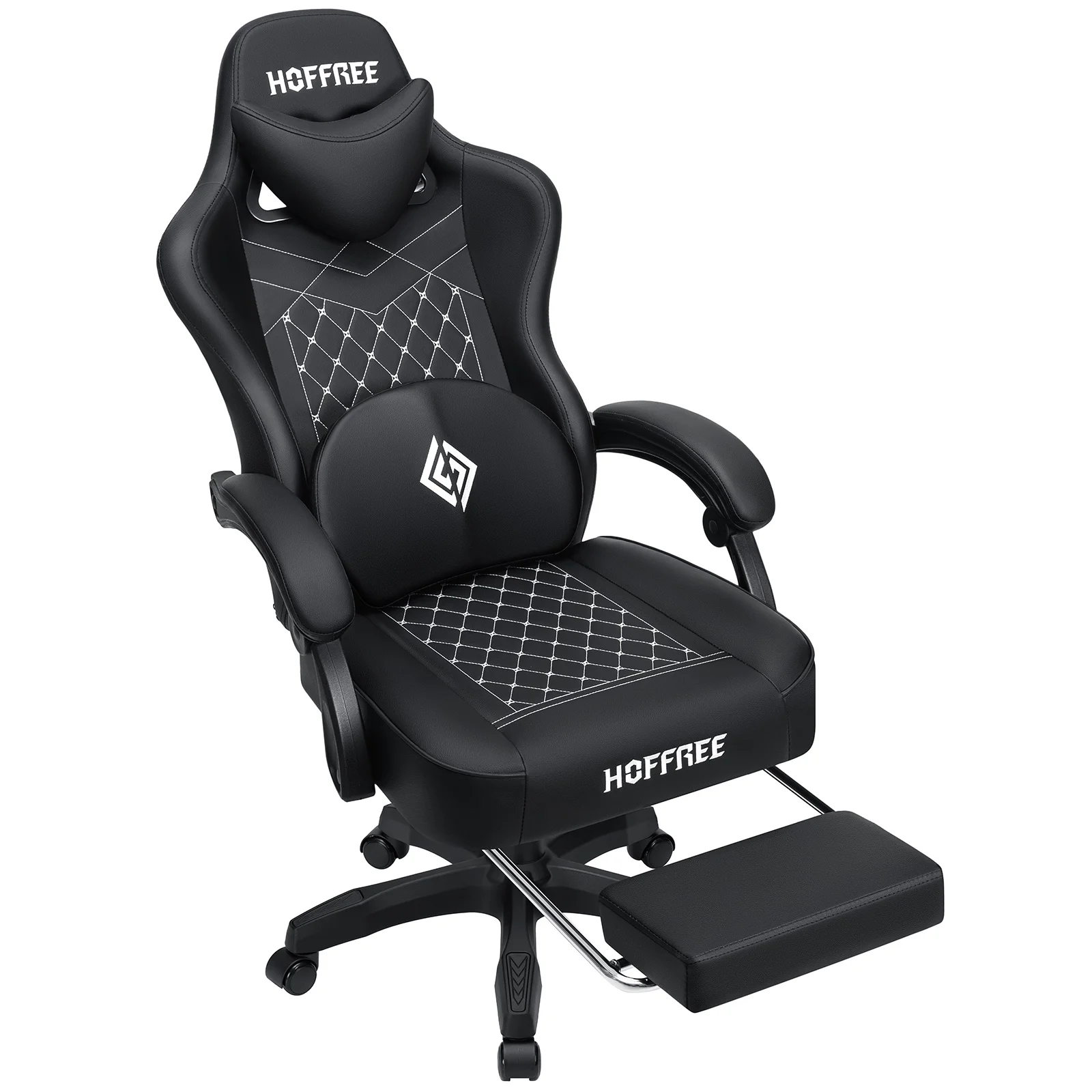 Hoffree Gaming Chair with Speakers PU Gamer Chair with footrest and massage Egonomic Computer Game Chair with Headrest and Lumbar Support for Adults and Office Gaming, 440 LBS