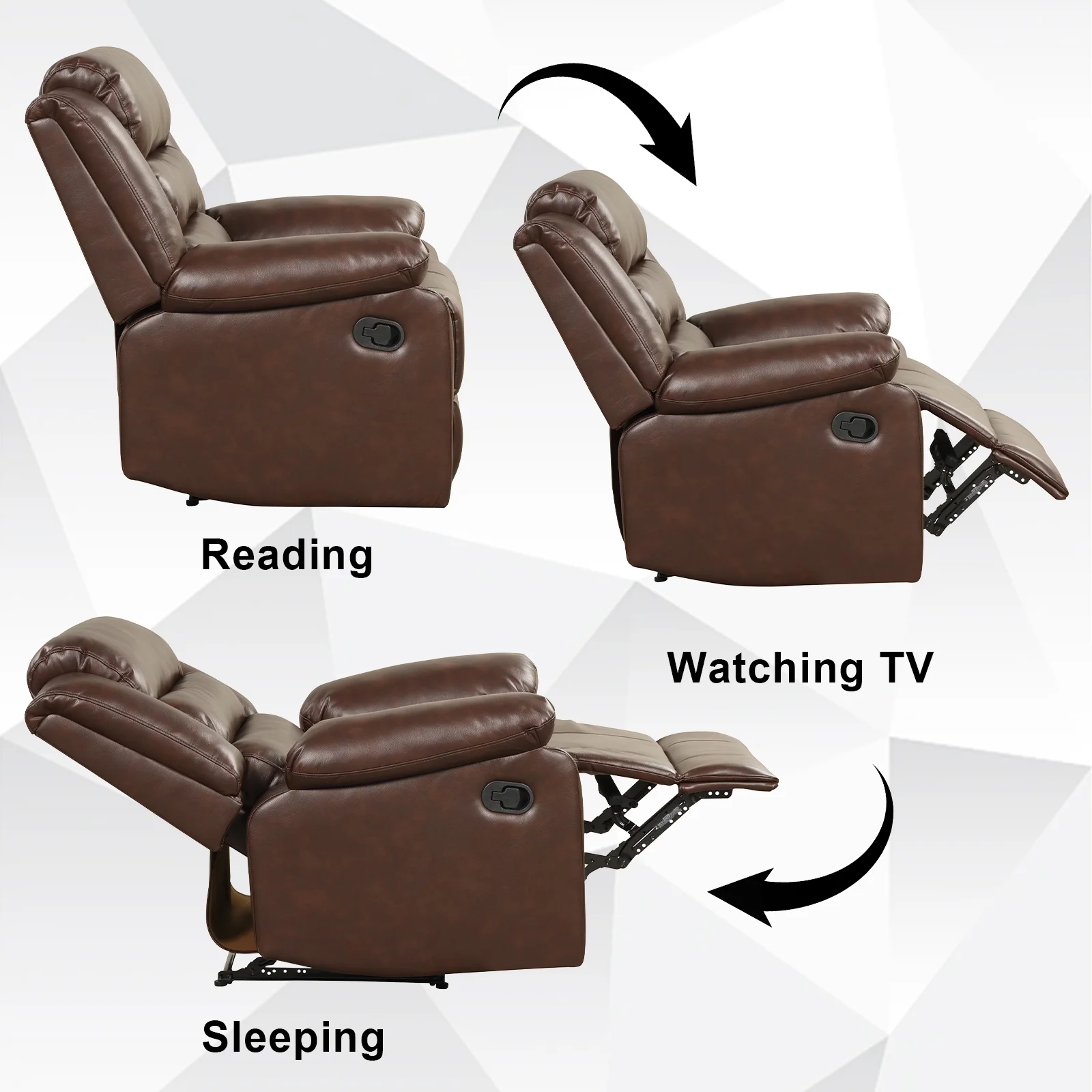 Bonzy Home Recliner Chairs for Living Room Overstuffed Breathable Fabric Reclining Chair Manual Sofa Brown