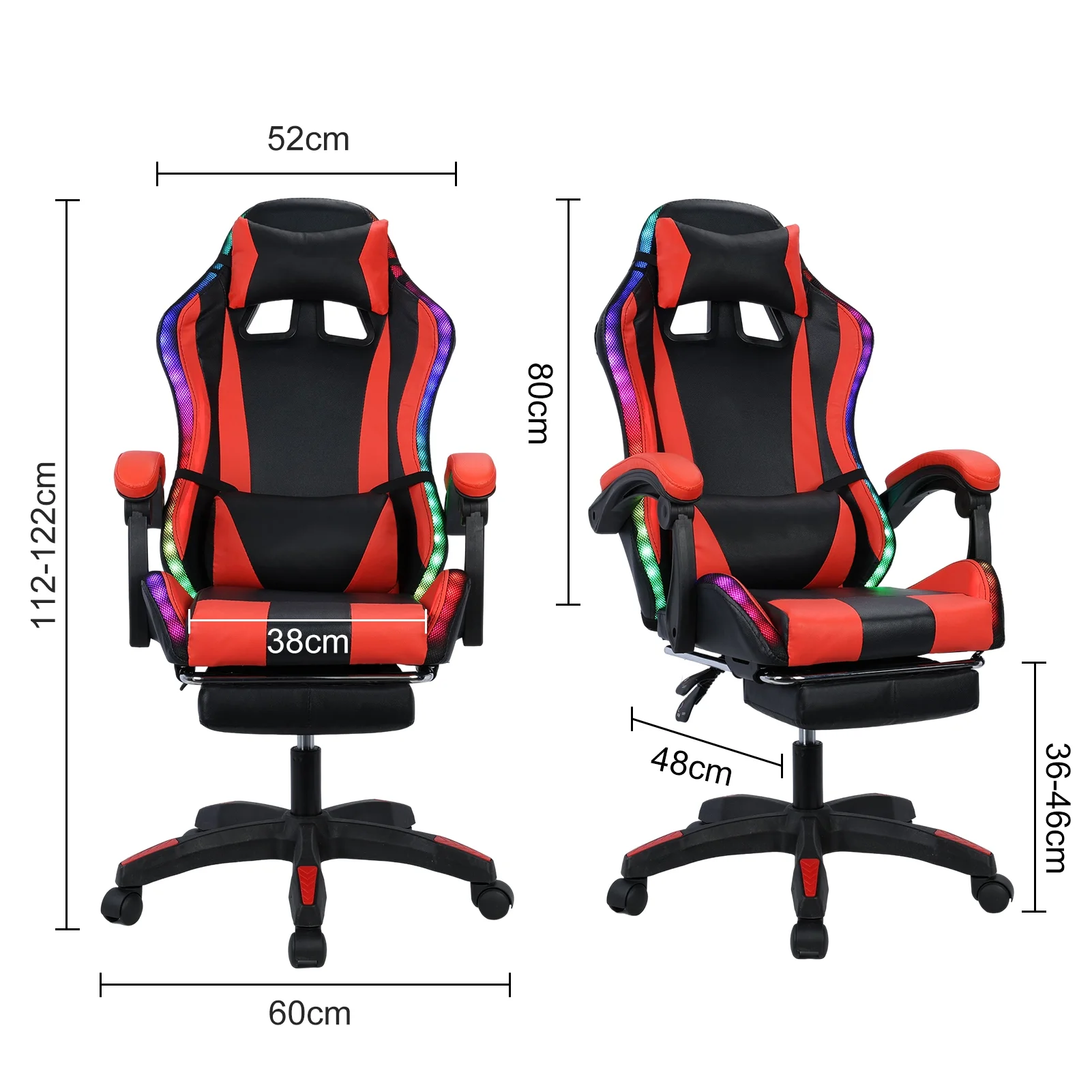 WETS Gaming Chair with Bluetooth Speakers Office Chair with Footrest and LED Lights Ergonomic Gaming Chairs High Back with Headrest Adjustable Swivel for Home Office,397lb