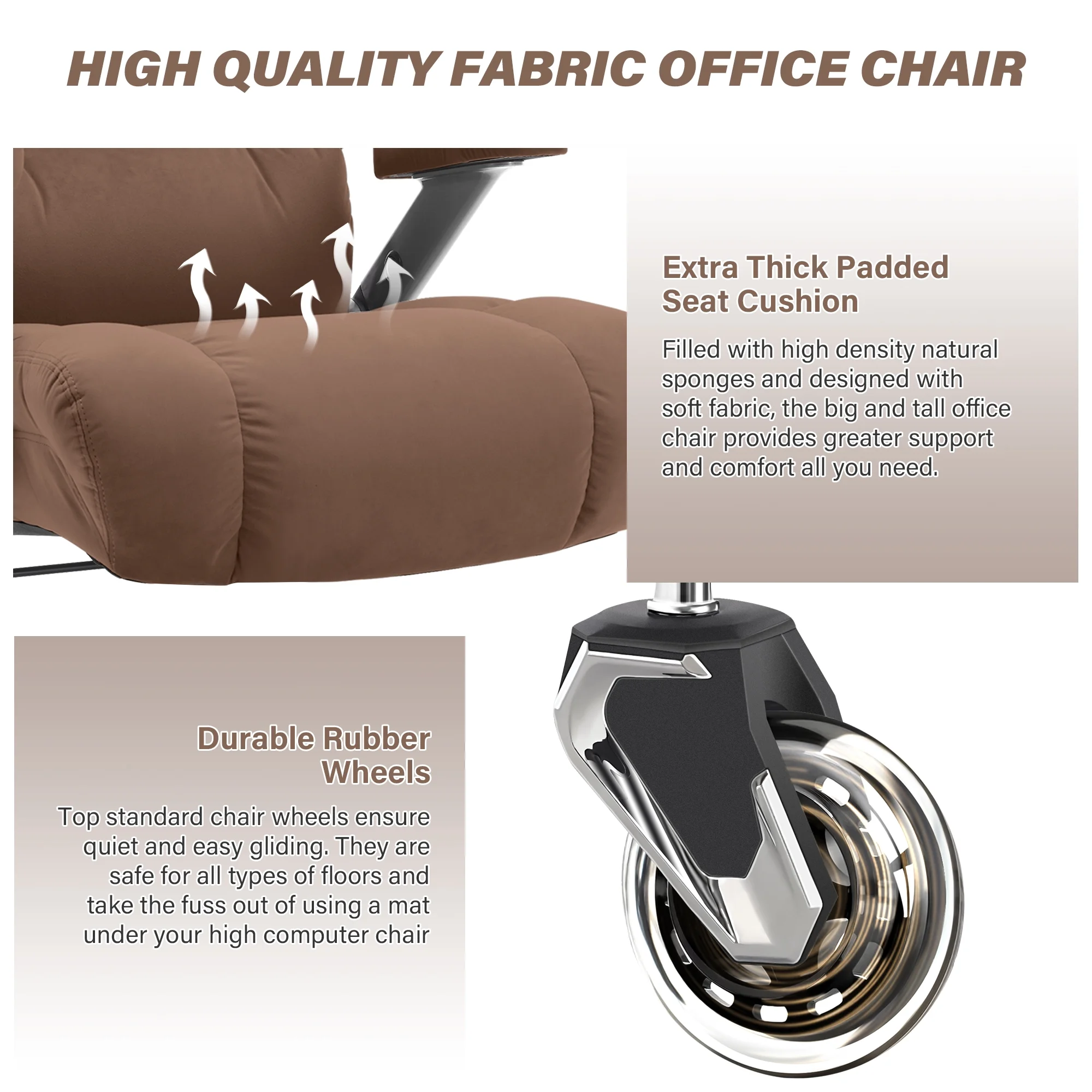 Big and Tall 700lbs Office Chair, Ultra-Soft Fabric Executive Desk Chair, Ergonomic Computer Chair with 3D Flip Up Arms, Adjustable Lumbar Support, Heavy Duty Metal Base and Quiet Rubber Wheel, Black